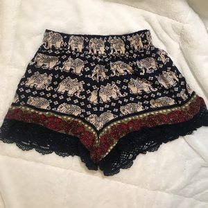 Elephant and multi patterned shorts
